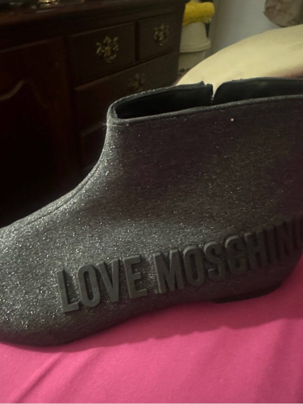 Love Moschino Black Glitter Ankle Boots